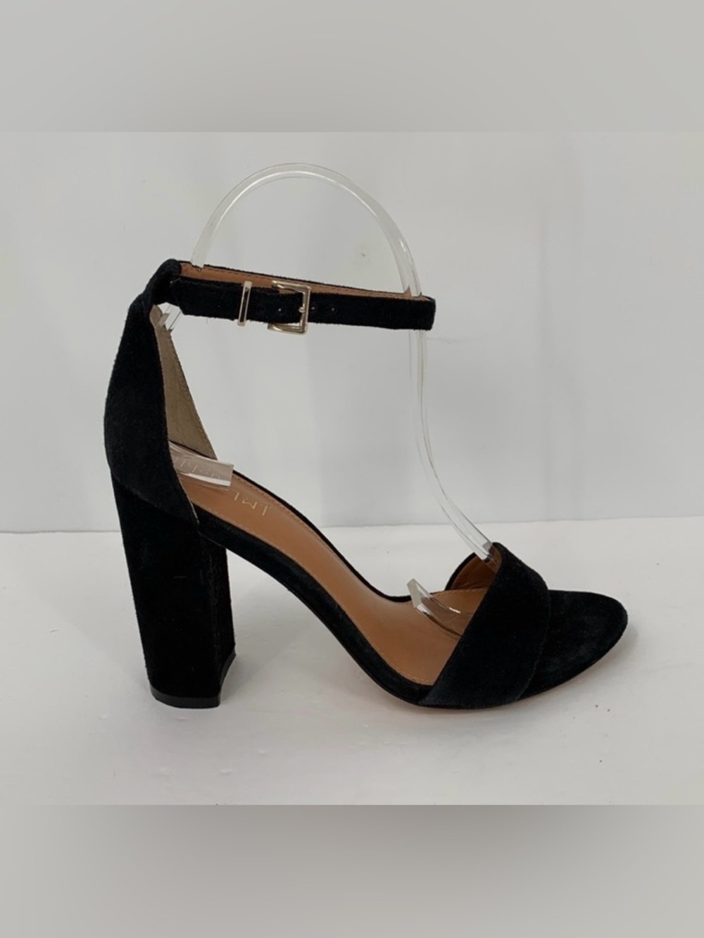 J McLaughlin Madison sandal shoe chunky heel ankle strap black suede leather 6.5